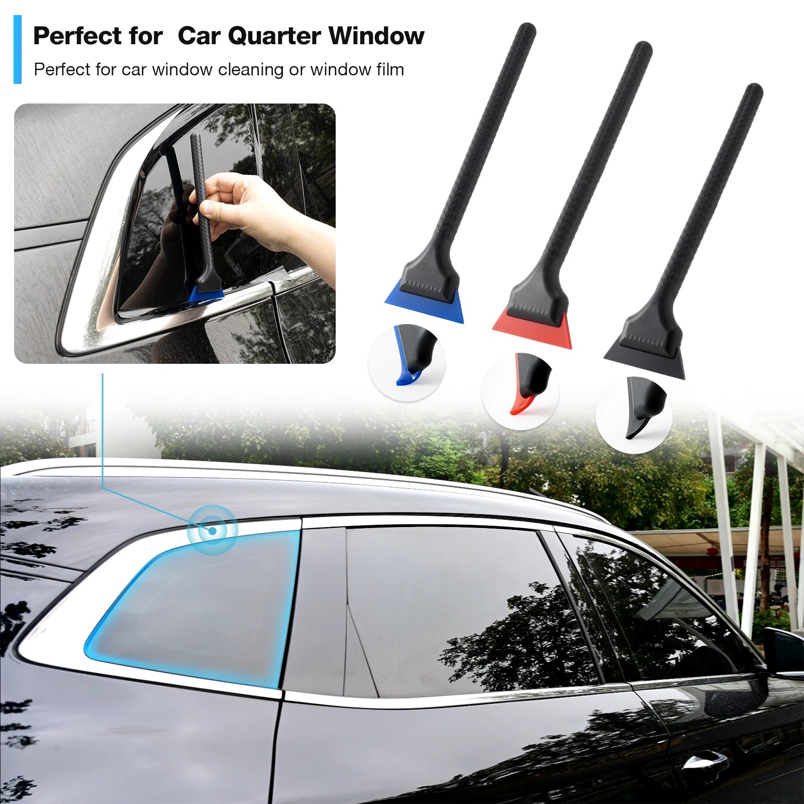 EHDIS Plastic Long Handle Anti-Slip Car Tint Squeegee Replaceable Soft Rubber Blade PPF Scraper Window Water Cleaning Remover